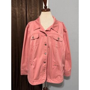 Live a Little LAL Salmon Pink Button Front Cotton Stretch Shacket Plus Size 3X